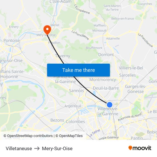 Villetaneuse to Mery-Sur-Oise map