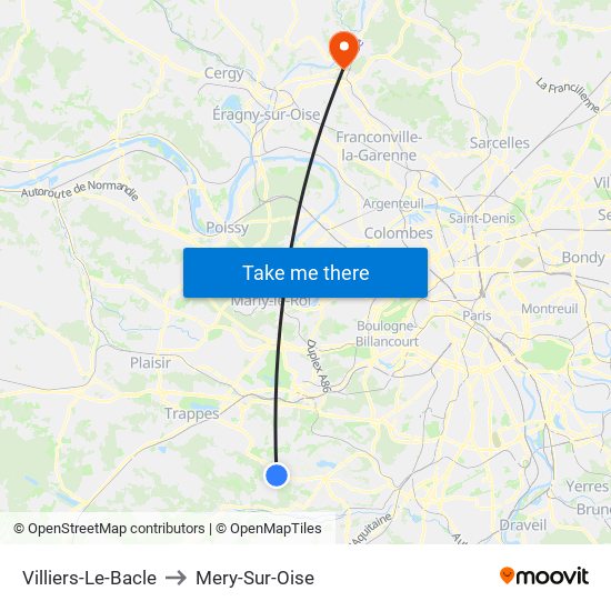 Villiers-Le-Bacle to Mery-Sur-Oise map