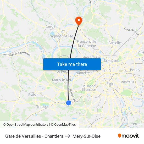 Gare de Versailles - Chantiers to Mery-Sur-Oise map
