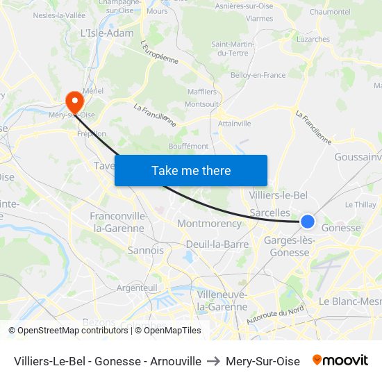 Villiers-Le-Bel - Gonesse - Arnouville to Mery-Sur-Oise map