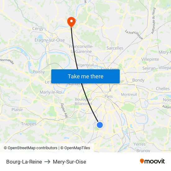 Bourg-La-Reine to Mery-Sur-Oise map