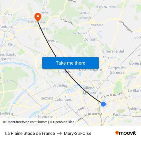 La Plaine Stade de France to Mery-Sur-Oise map