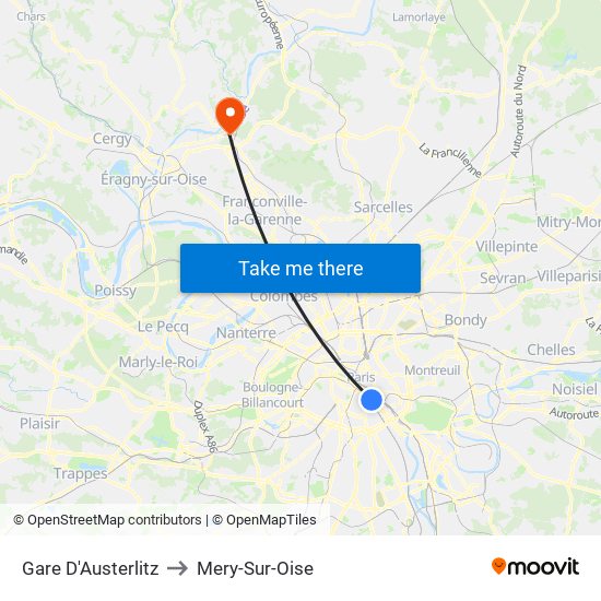 Gare D'Austerlitz to Mery-Sur-Oise map