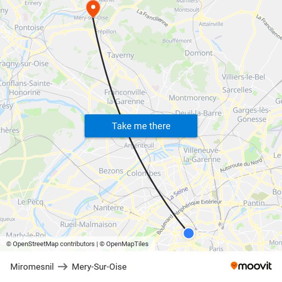 Miromesnil to Mery-Sur-Oise map