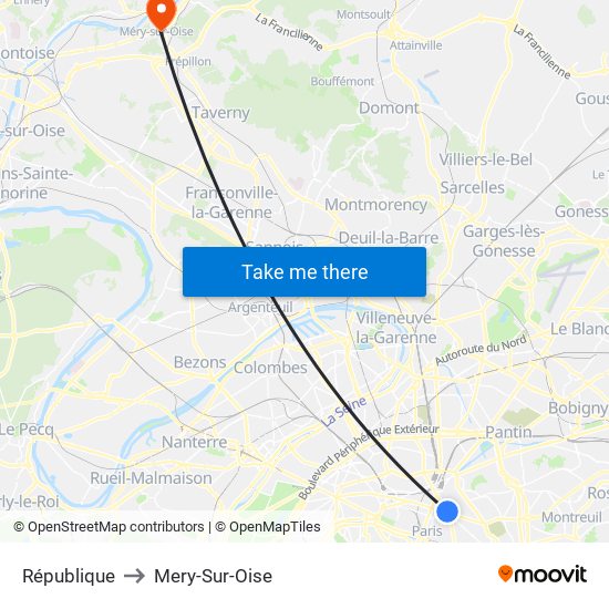 République to Mery-Sur-Oise map