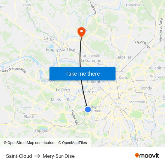 Saint-Cloud to Mery-Sur-Oise map