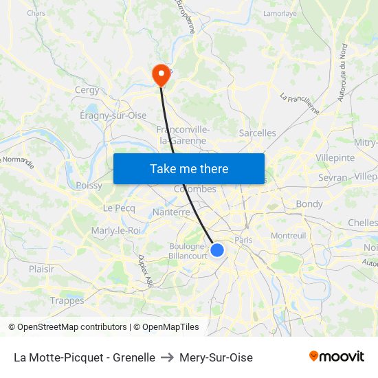 La Motte-Picquet - Grenelle to Mery-Sur-Oise map