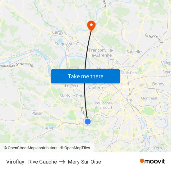 Viroflay - Rive Gauche to Mery-Sur-Oise map