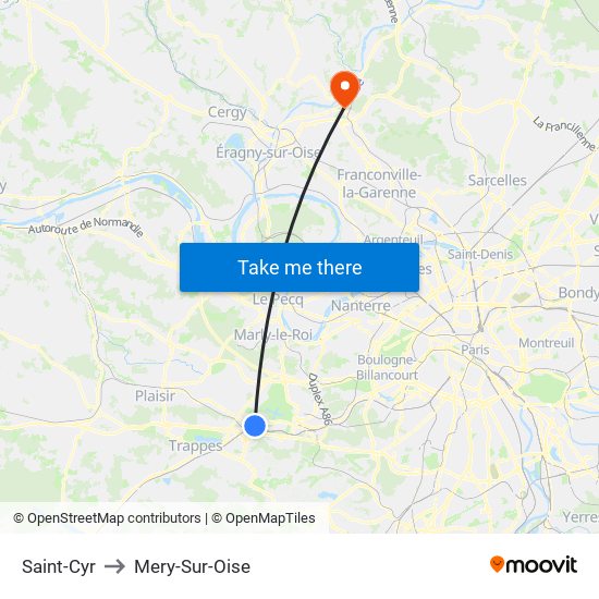Saint-Cyr to Mery-Sur-Oise map