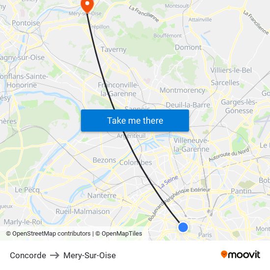 Concorde to Mery-Sur-Oise map