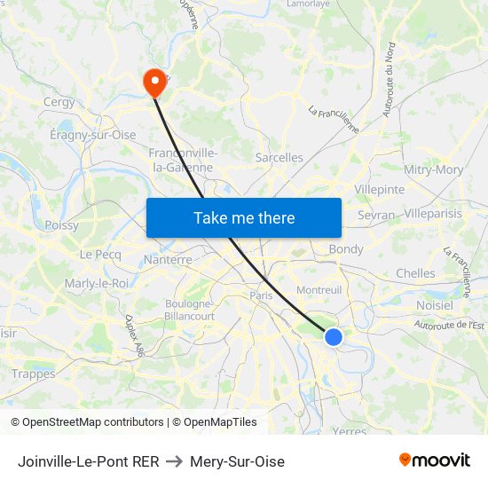 Joinville-Le-Pont RER to Mery-Sur-Oise map