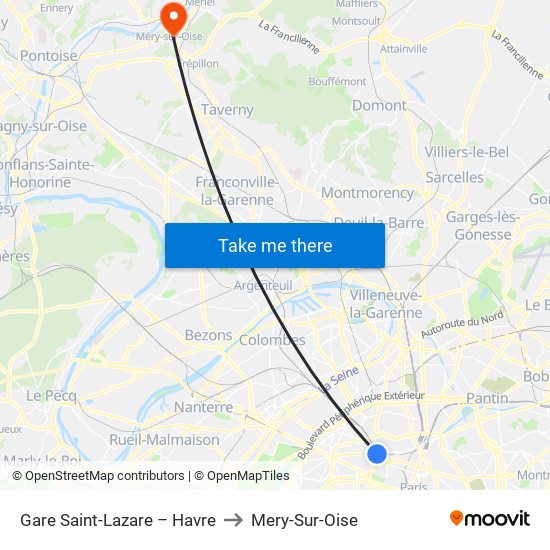 Gare Saint-Lazare – Havre to Mery-Sur-Oise map