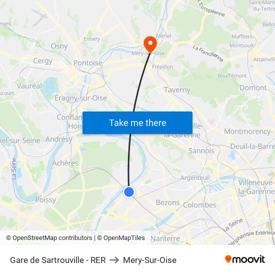 Gare de Sartrouville - RER to Mery-Sur-Oise map