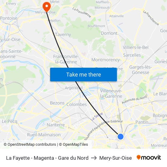La Fayette - Magenta - Gare du Nord to Mery-Sur-Oise map