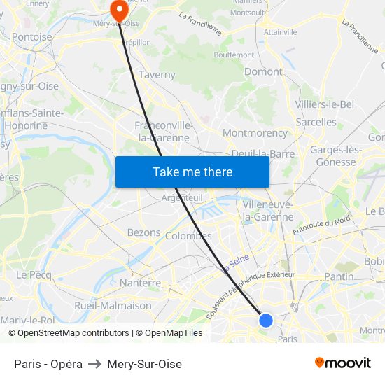 Paris - Opéra to Mery-Sur-Oise map