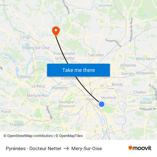 Pyrénées - Docteur Netter to Mery-Sur-Oise map