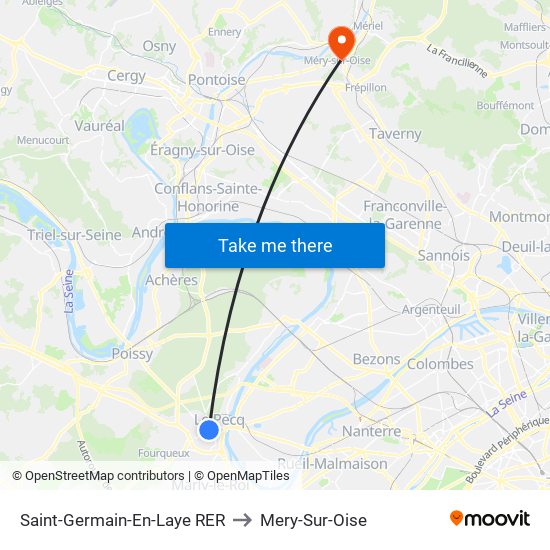 Saint-Germain-En-Laye RER to Mery-Sur-Oise map