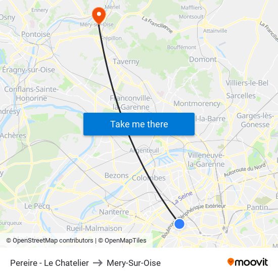 Pereire - Le Chatelier to Mery-Sur-Oise map