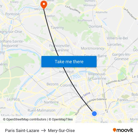 Paris Saint-Lazare to Mery-Sur-Oise map