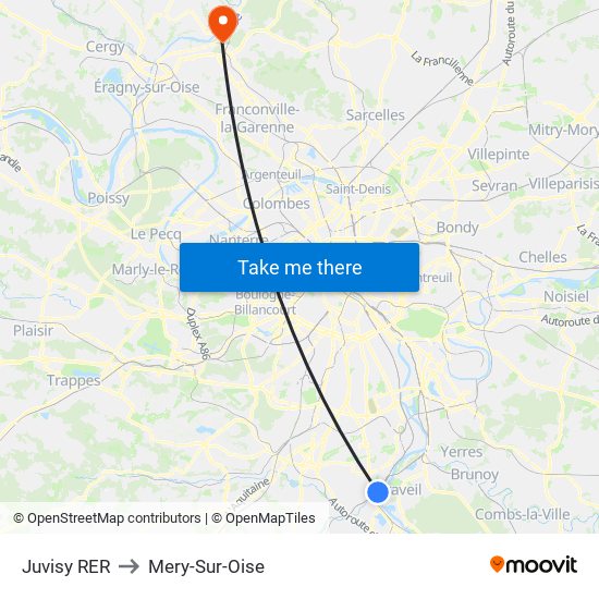 Juvisy RER to Mery-Sur-Oise map