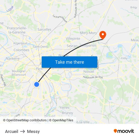 Arcueil to Messy map