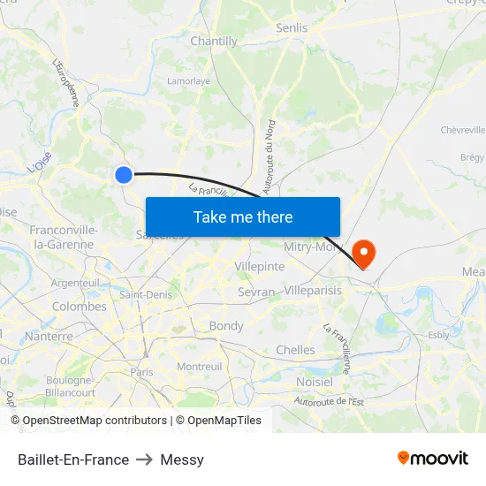 Baillet-En-France to Messy map