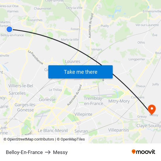 Belloy-En-France to Messy map