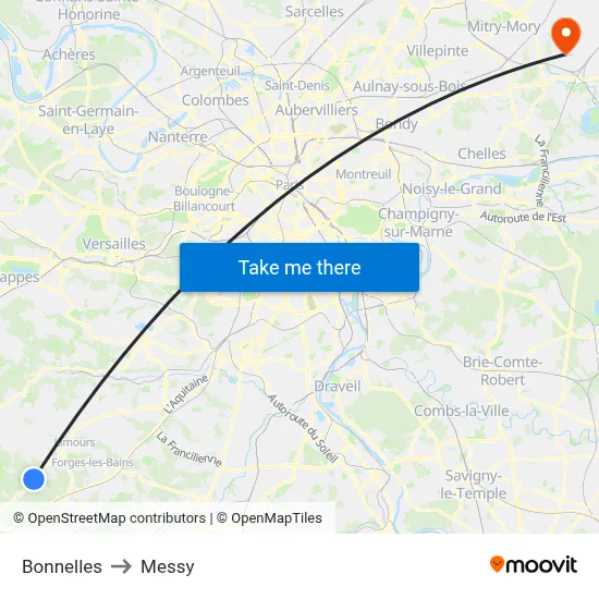 Bonnelles to Messy map
