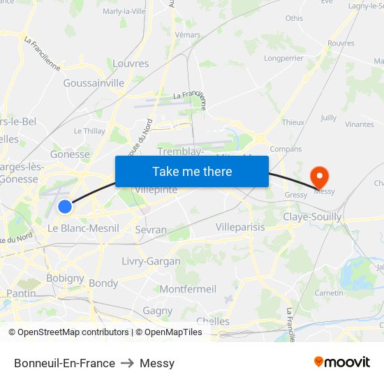 Bonneuil-En-France to Messy map