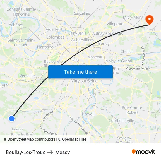 Boullay-Les-Troux to Messy map