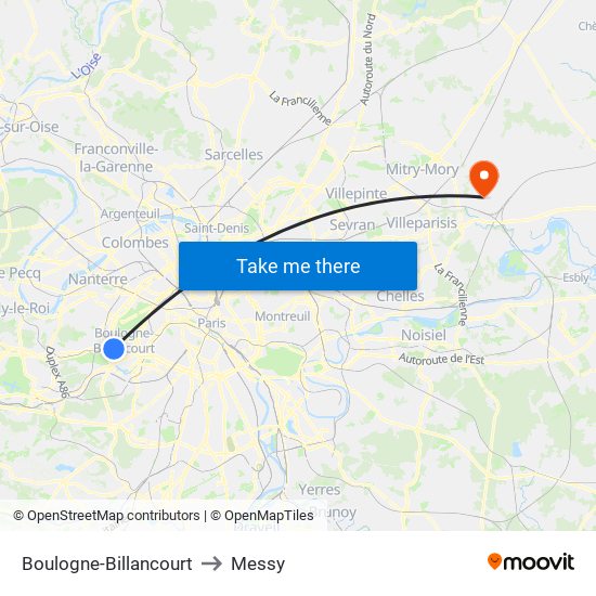 Boulogne-Billancourt to Messy map