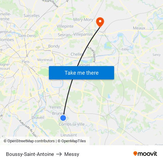 Boussy-Saint-Antoine to Messy map