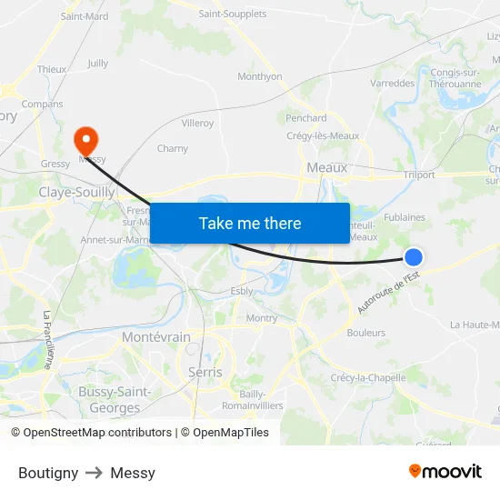 Boutigny to Messy map