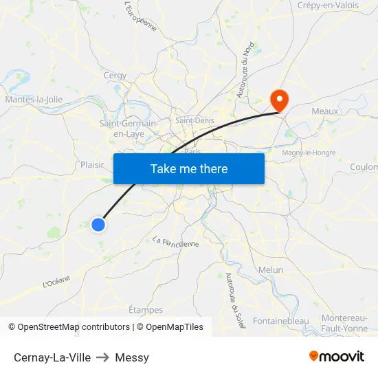 Cernay-La-Ville to Messy map