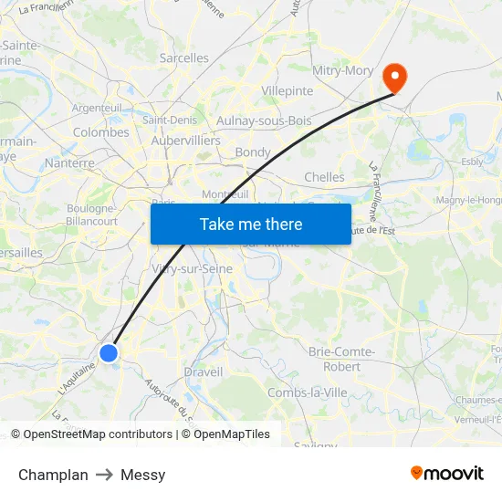 Champlan to Messy map