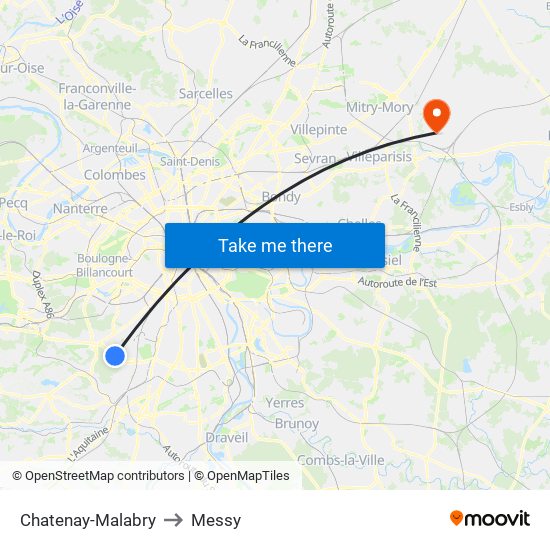 Chatenay-Malabry to Messy map