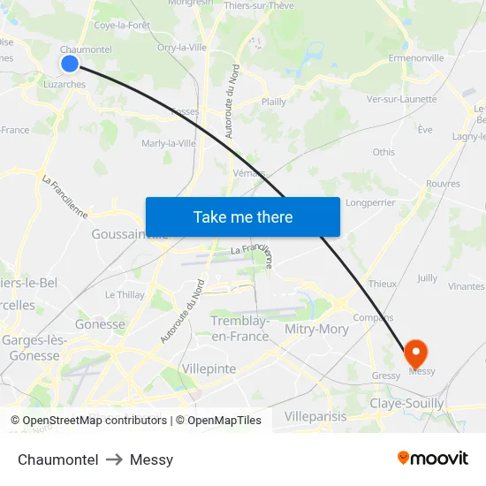 Chaumontel to Messy map