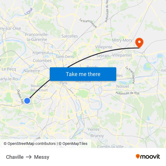 Chaville to Messy map