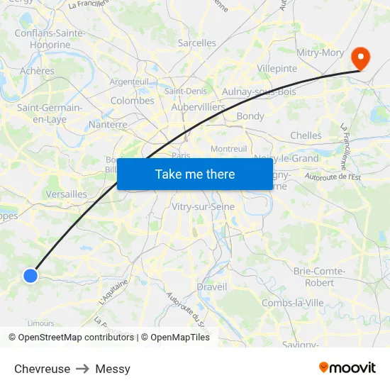Chevreuse to Messy map
