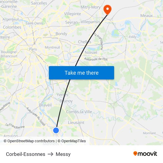 Corbeil-Essonnes to Messy map