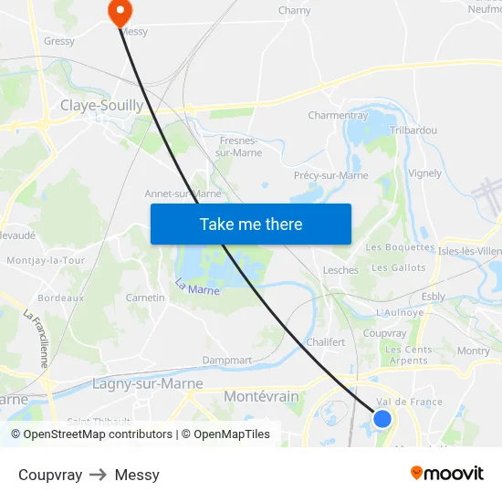 Coupvray to Messy map