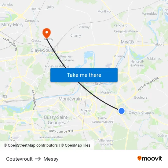 Coutevroult to Messy map
