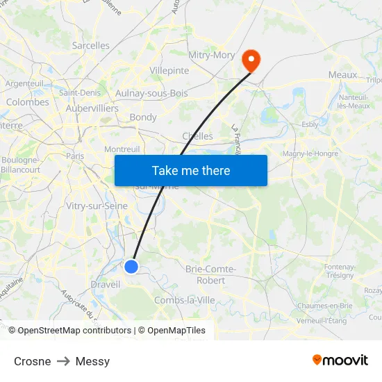 Crosne to Messy map