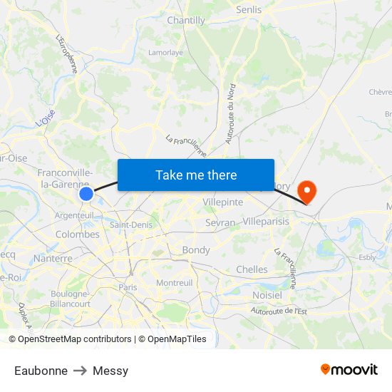 Eaubonne to Messy map