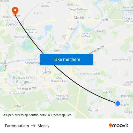 Faremoutiers to Messy map
