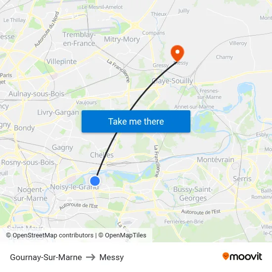 Gournay-Sur-Marne to Messy map