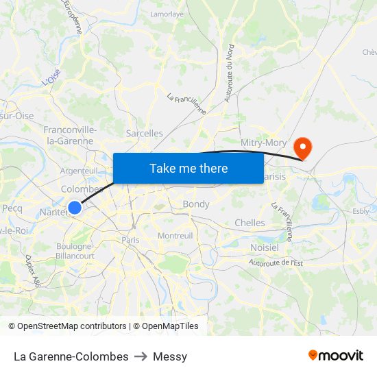 La Garenne-Colombes to Messy map