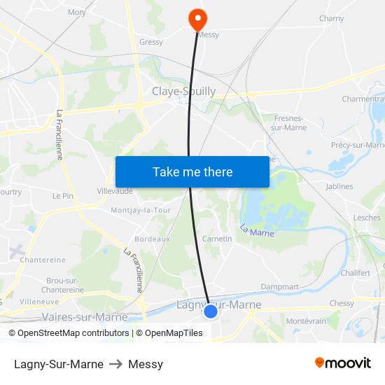 Lagny-Sur-Marne to Messy map