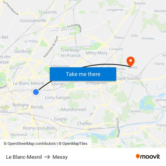 Le Blanc-Mesnil to Messy map