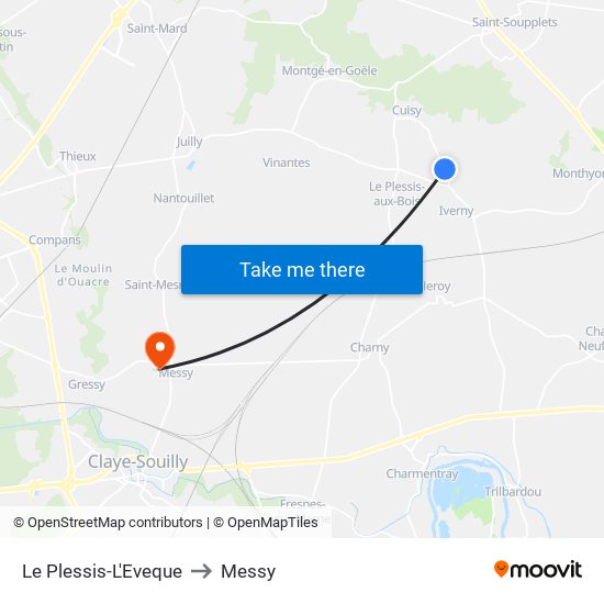 Le Plessis-L'Eveque to Messy map